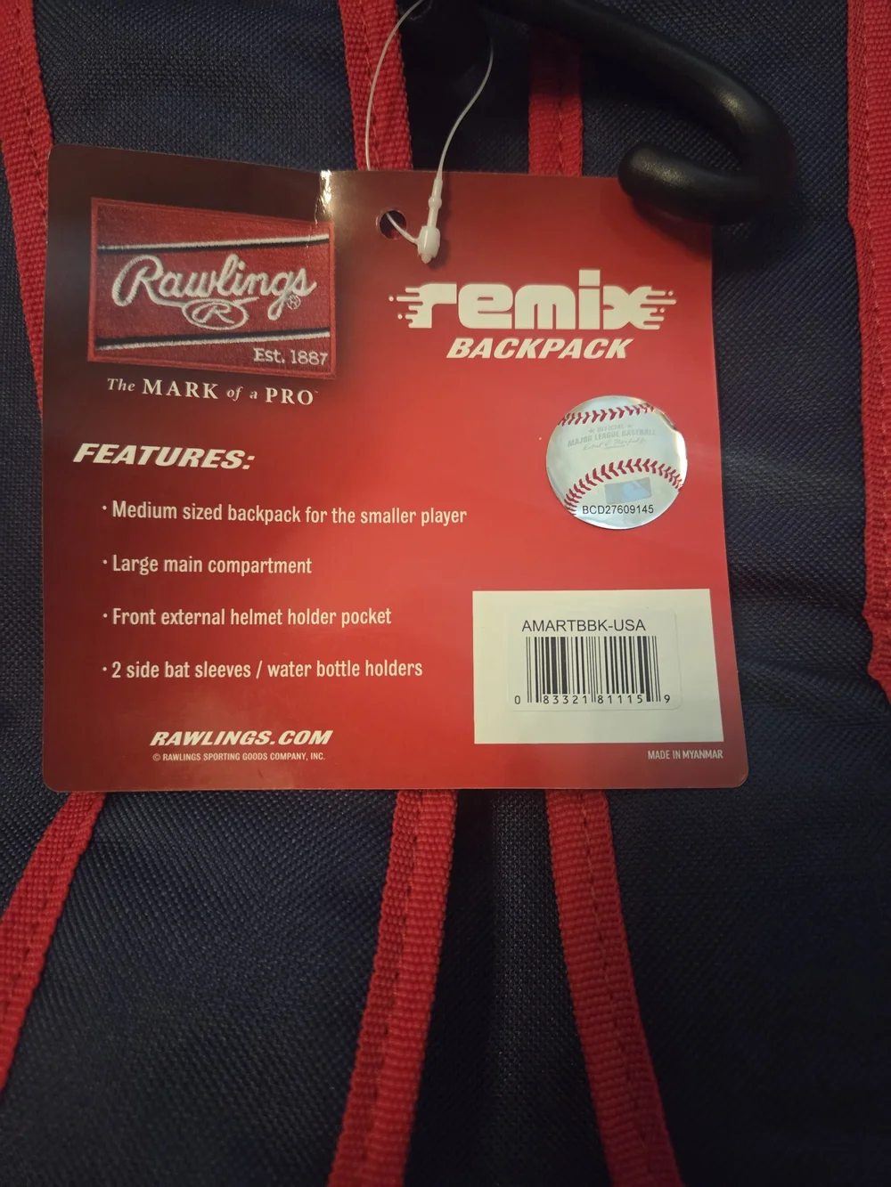 Rawlings Navy Red White Stars & Stripes Kids Baseball Backpack
